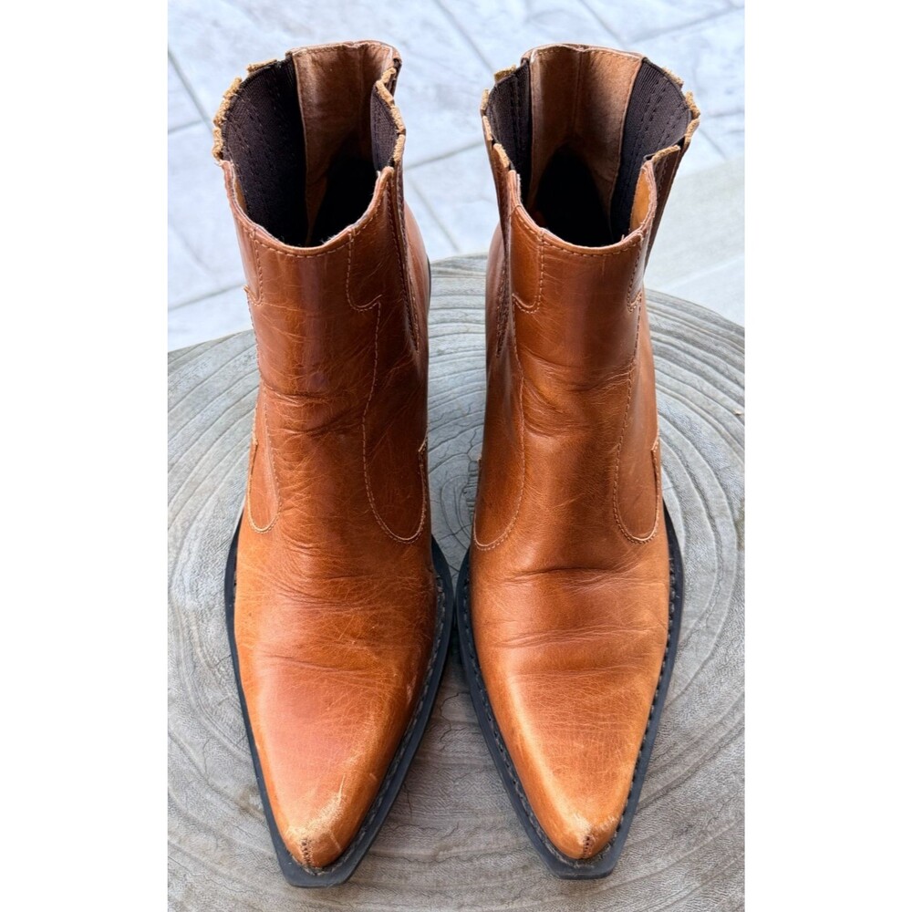 Mia Western Brown Ankle Boots With Block Heel SZ 8.5